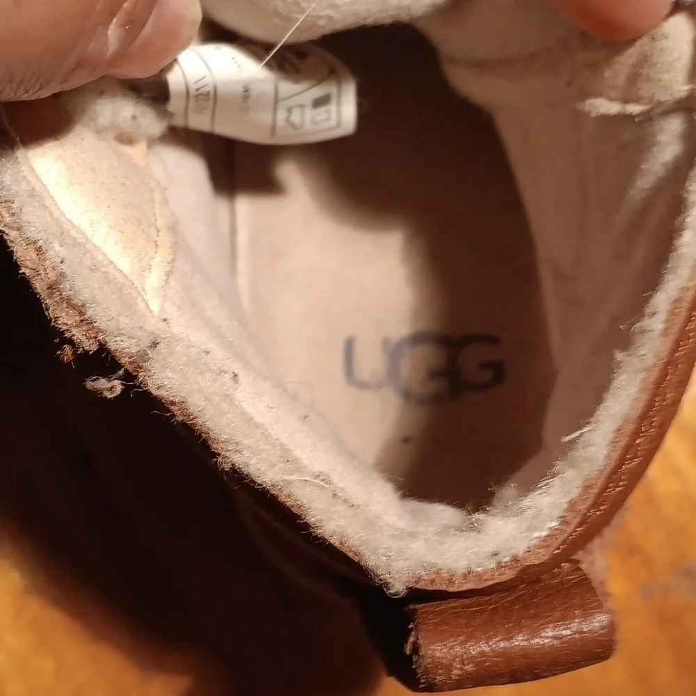 UGG Brown Leather Boots with Moccasin Stitching Toddler Size 8